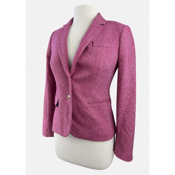 J.CREW Jackets & Blazers - J.Crew Pink Herringbone Blazer Size 2 Gold Buttons Professional Work Office Wear
